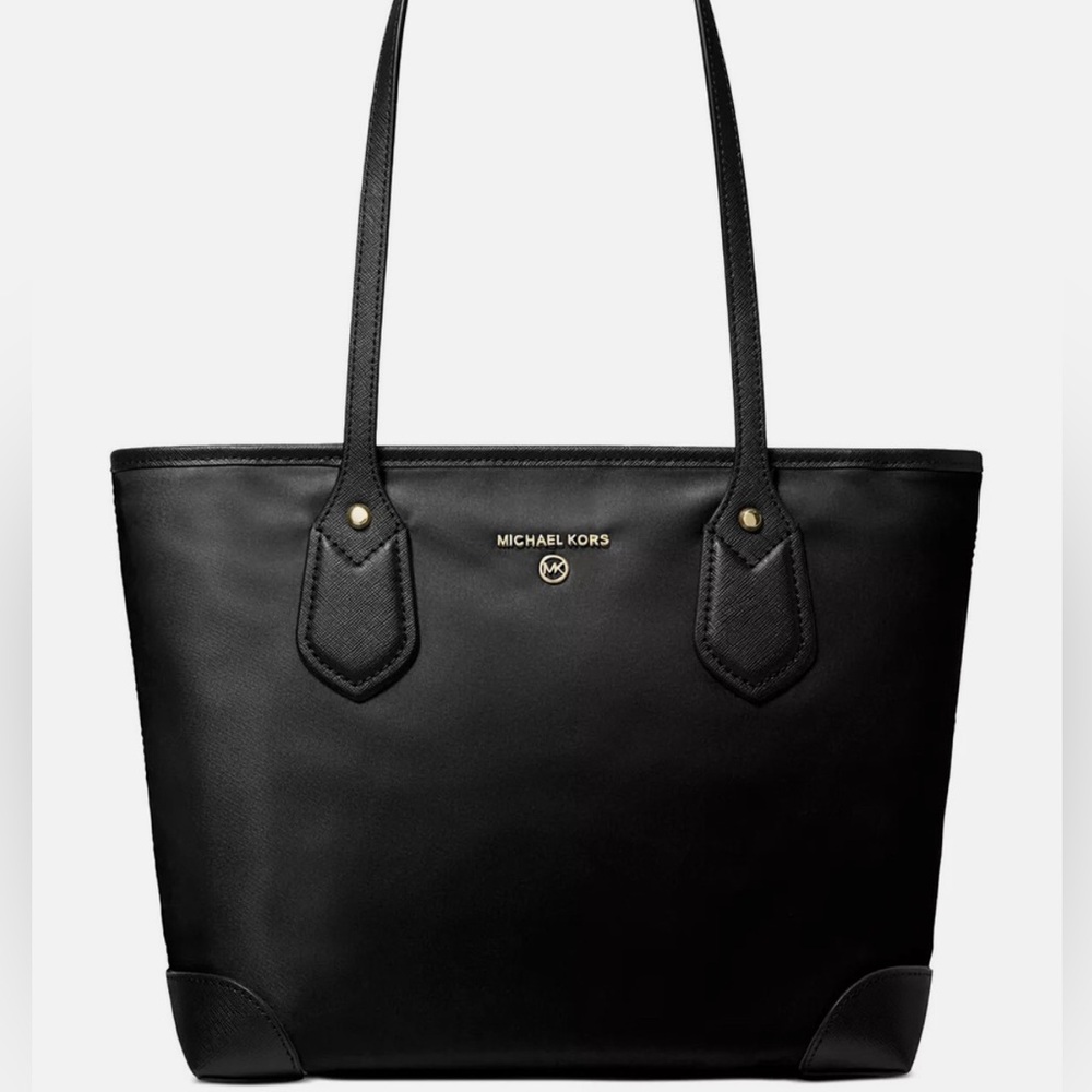 Michael Kors Eva Black Nylon Small Top Zip Tote Handbag